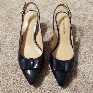 Navy patent leather heels